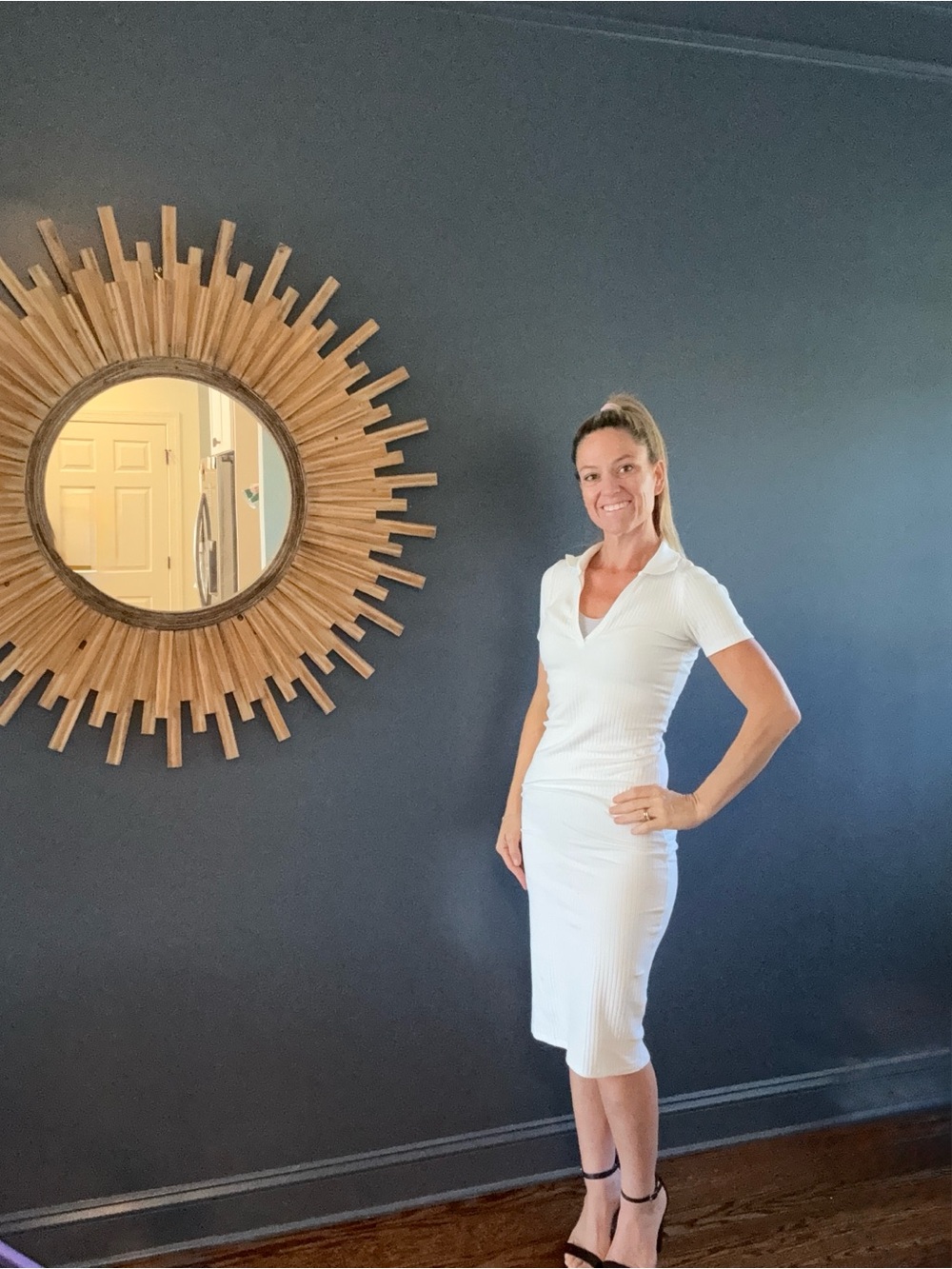 Zara White Ribbed Polo Midi Dress - Women's Small Classic Silhouette Stretchy